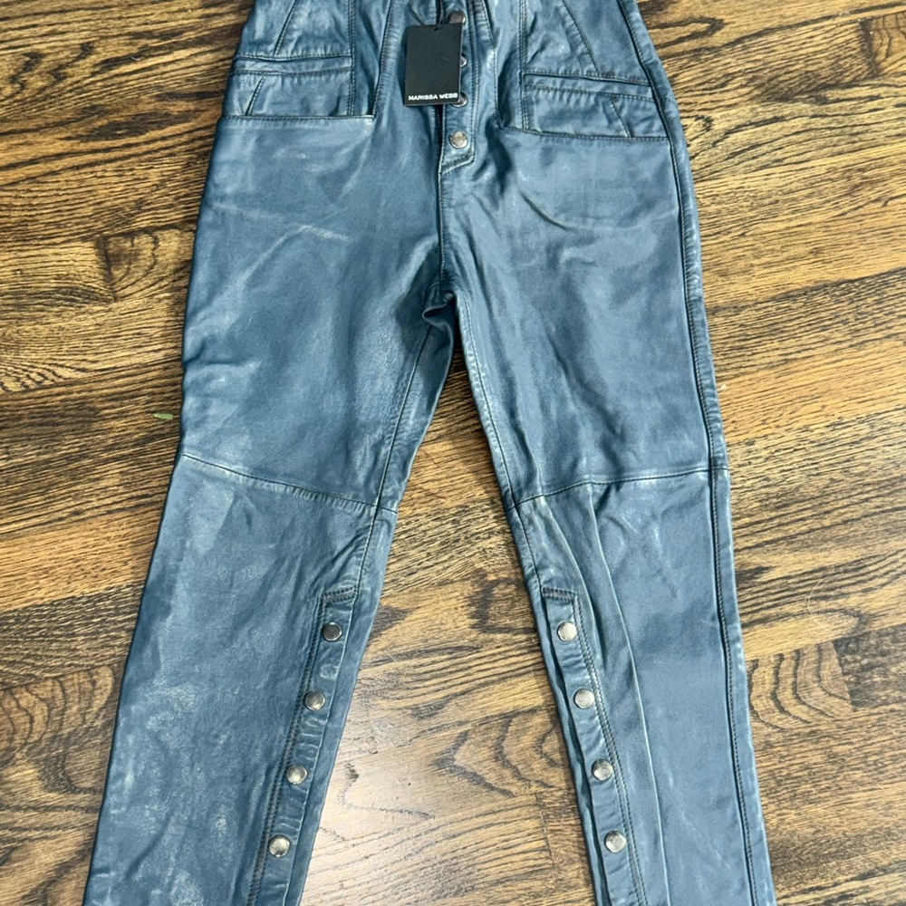 MARISSA WEB MAKAYLA FULL LENGTH BLUE LEATHER PANT NWT ALL LEATHER SZ 0